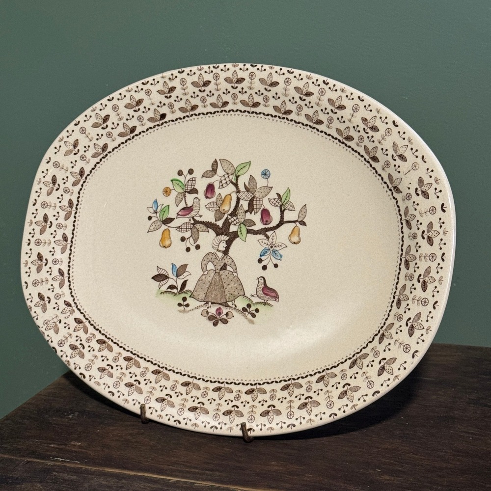 Johnson Brothers Sugar and Spice‎ Oval Platter Ironstone England Folk Art Tree